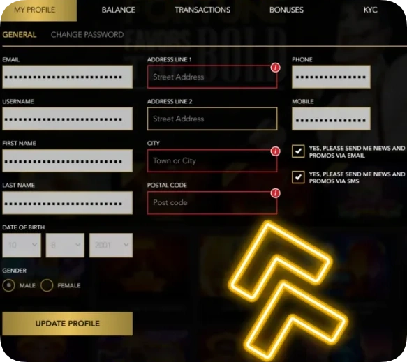 joka casino profile settings after register